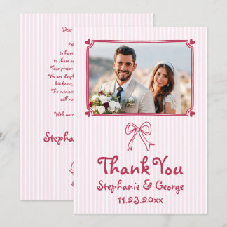 Pink hand drawn scribble whimsical photo wedding thank you card