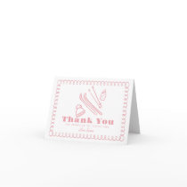 Pink Hand-Drawn Ski Après Bébé Baby Shower Thank You Card