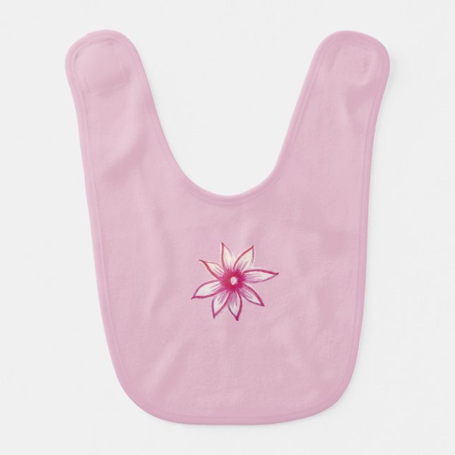 Pink hand drawn Spring Flower on pink Baby Bib (Front)