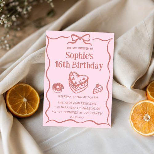 Pink Hand-Drawn Sweets Sweet 16 Birthday 
