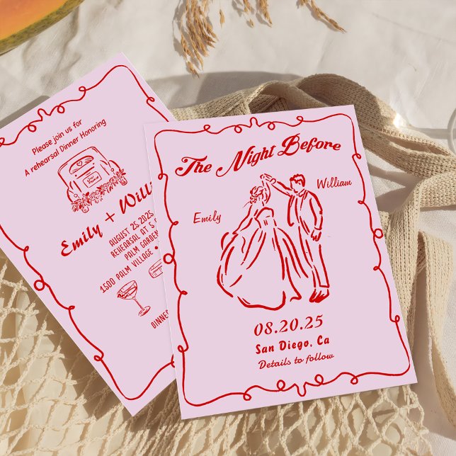 Pink Hand Drawn The Night Before Rehearsal Dinner Invitation (Creator Uploaded)