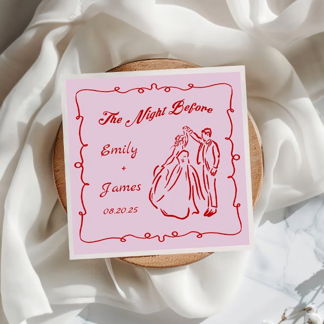 Pink Hand Drawn The Night Before Wedding Napkins (Creator Uploaded)