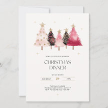 Pink Hand Drawn Tree Christmas Dinner Party