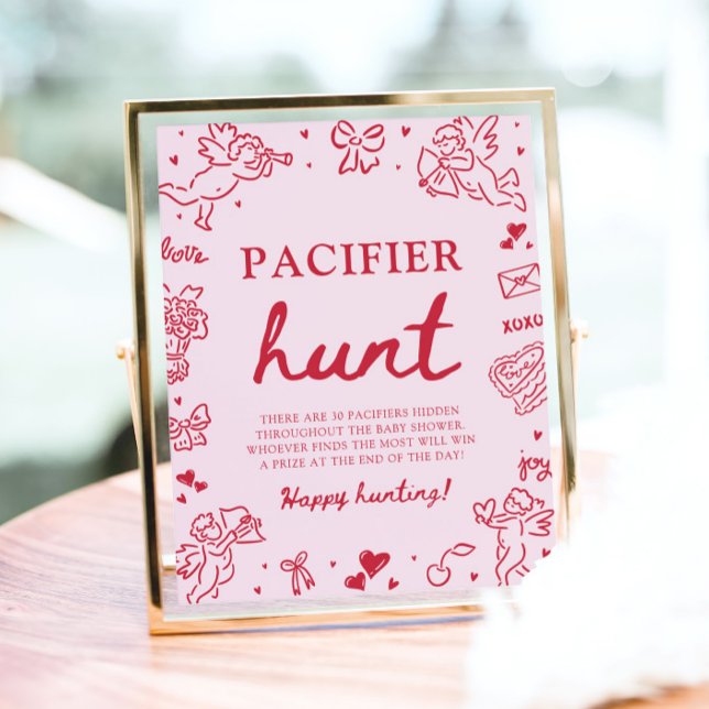 Pink Hand Drawn Valentine Baby Pacifier Hunt Game Poster (Pink Hand Drawn Valentine Baby Pacifier Hunt Game )