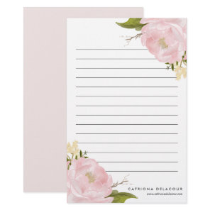 Pink Hand Drawn Watercolor Peonies Personalized Stationery