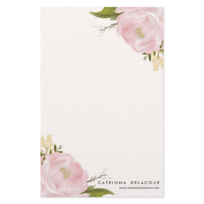 Pink Hand Drawn Watercolor Peonies Stationery