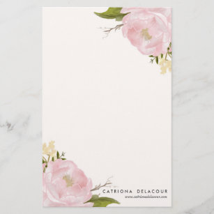 Pink Hand Drawn Watercolor Peonies Stationery
