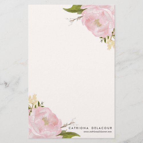 Pink Hand Drawn Watercolor Peonies Stationery