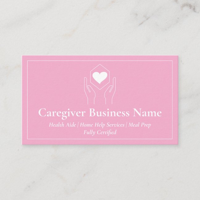 pink Hand Heart Minimal Caregiver Business Card