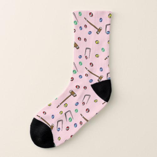 Pink Hand_Illustrated Whimsical Croquet Pattern Socks