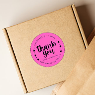 PINK HAND-MADE WITH LOVE THANK YOU STICKERS