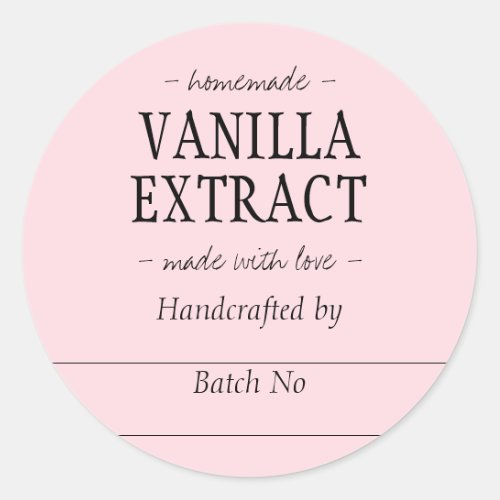 Pink Handcrafted Vanilla Extract Kitchen Jar Classic Round Sticker