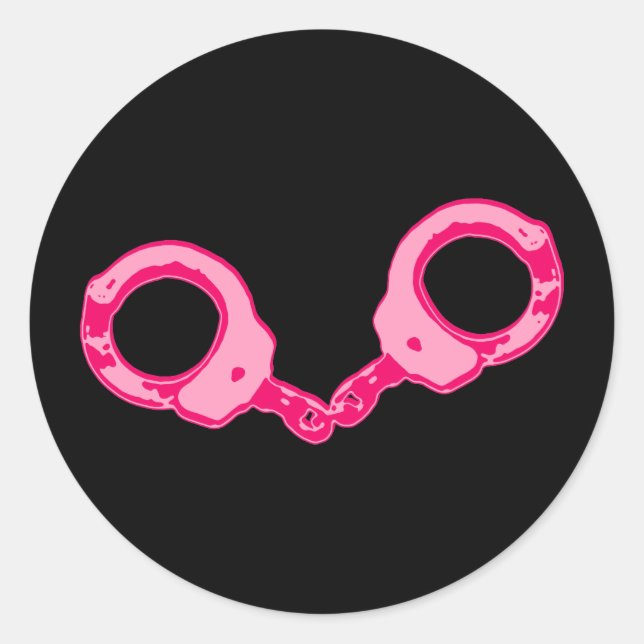 Pink Handcuffs Classic Round Sticker (Front)