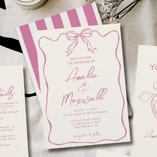 Pink Handdrawn Coquette Trendy Romantic Wedding Invitation