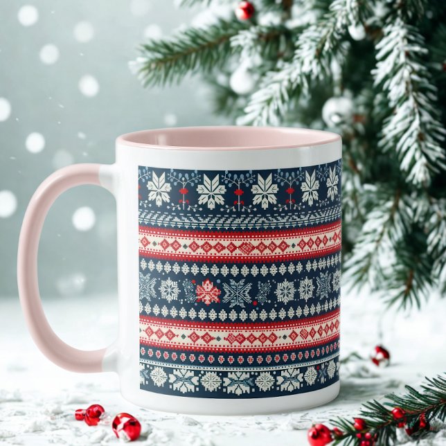 Pink Handle Ugly Christmas Sweater Snowflake Mug (Creator Uploaded)