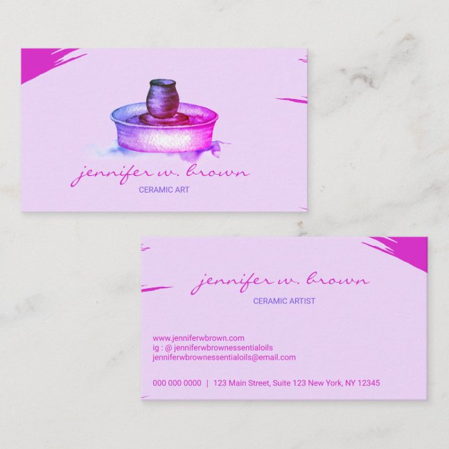 Pink Handmade Clay Ceramic Tool sculpture Pottery Business Card