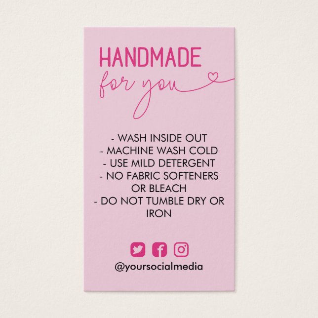 Pink Handmade Wash Instructions Social Media (Front)