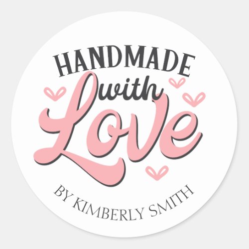 Pink Handmade with Love Classic Round Sticker