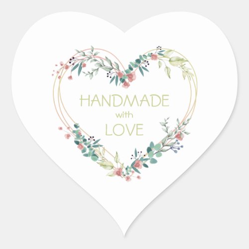 Pink Handmade with Love Quote Floral Heart Heart Sticker