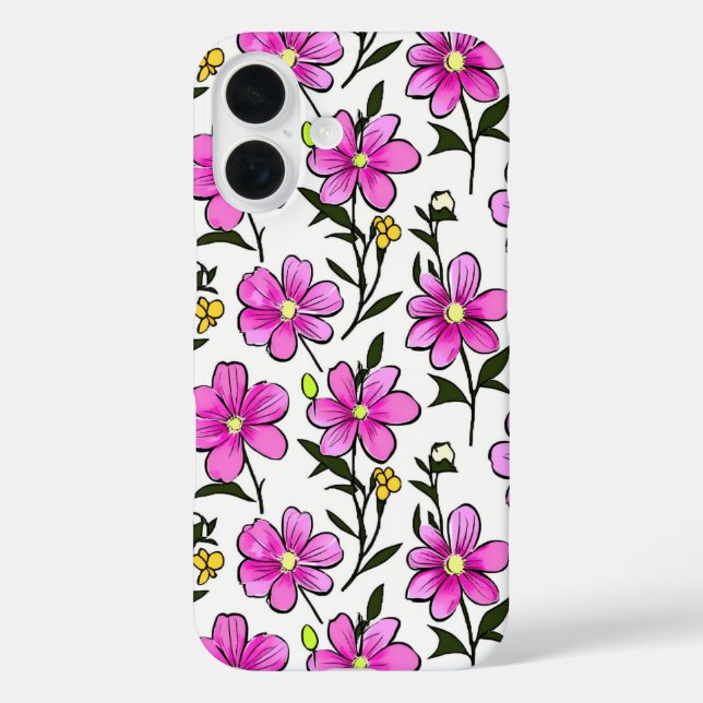 Pink handrawn flowers daisies floral pattern Case-Mate iPhone case (Back)
