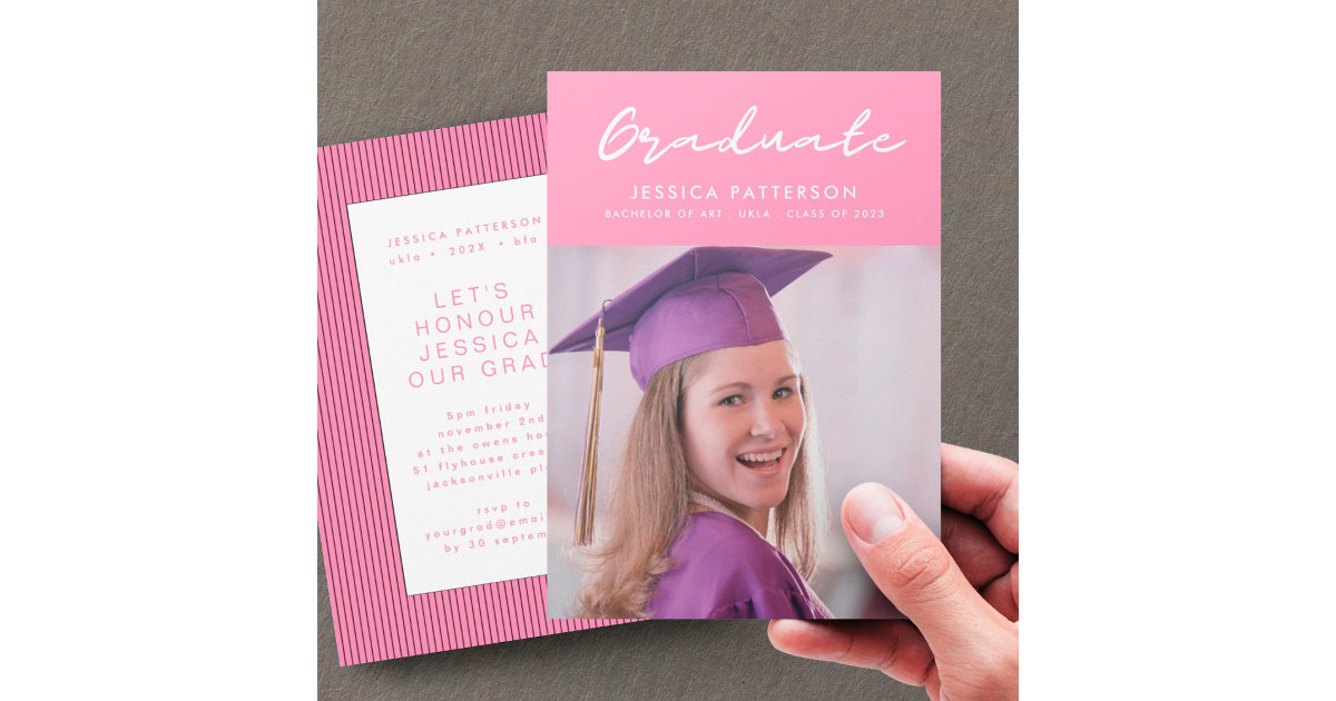 Pink Graduation Message Pink Handwriting Graduate Editable Graduation Announcement | Zazzle