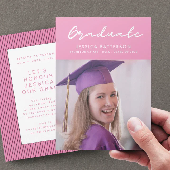 Pink Handwriting Graduate Editable Graduation Announcement | Zazzle