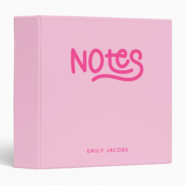 Pink Handwriting Notes Typography 3 Ring Binder (Front/Spine)
