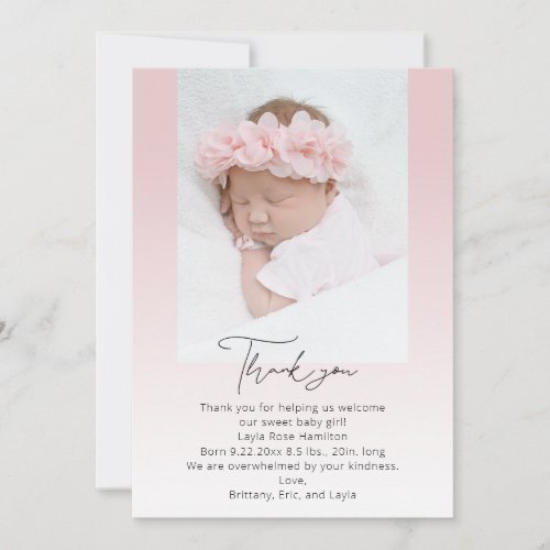 Pink Handwritten Calligraphy Photo Baby Shower Thank You Card