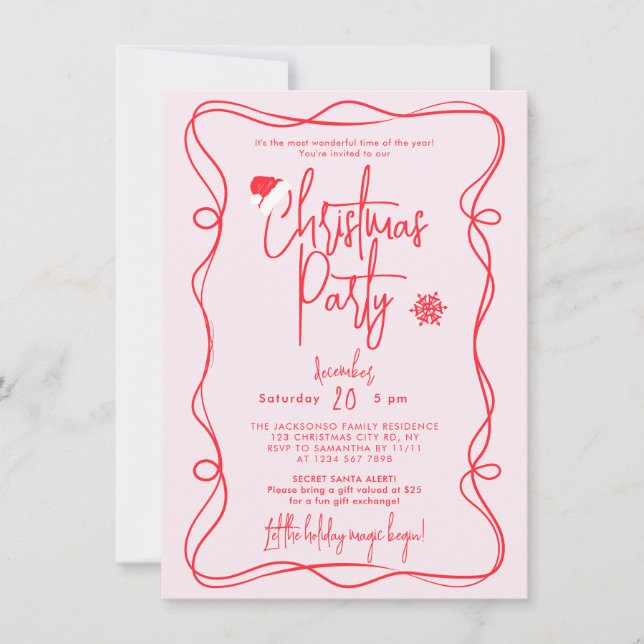 Pink Handwritten Christmas Party Invitation (Front)