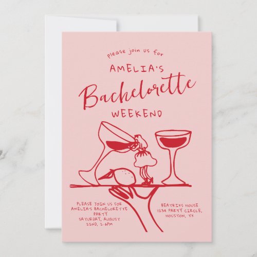 pink Handwritten Hand draw Hens bachelorette party Invitation