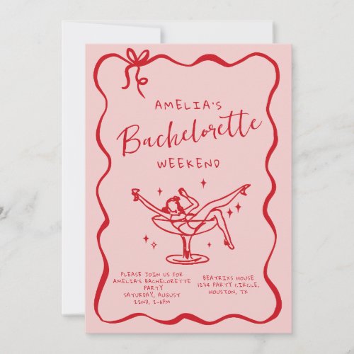 pink Handwritten Hand draw Hens bachelorette party Invitation