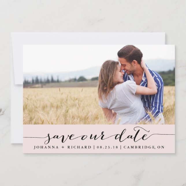 Pink Handwritten Script Save the Date Announcement (Front)