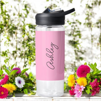 Pink Handwritten Text Elegant Water Bottle