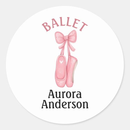 Pink Hanging Ballet Pointe Shoes with Bow Classic Round Sticker
