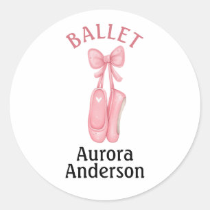 Pink Hanging Ballet Pointe Shoes with Bow Classic Round Sticker