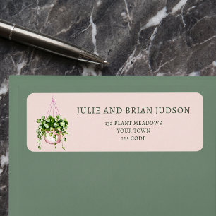 Pink Hanging Basket house plant return address Label