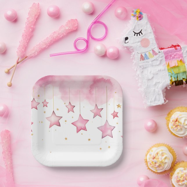 Pink hanging stars paper cup plates (Party)