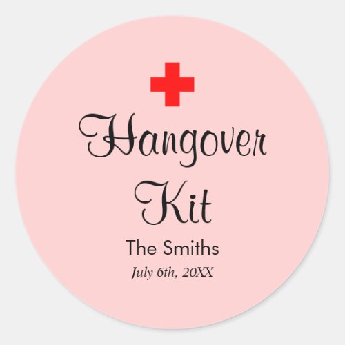 Pink Hangover Kit Modern Wedding Favor Sticker