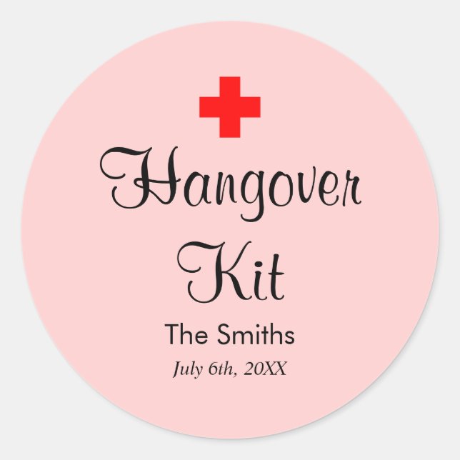 Pink Hangover Kit Modern Wedding Favor Sticker (Front)