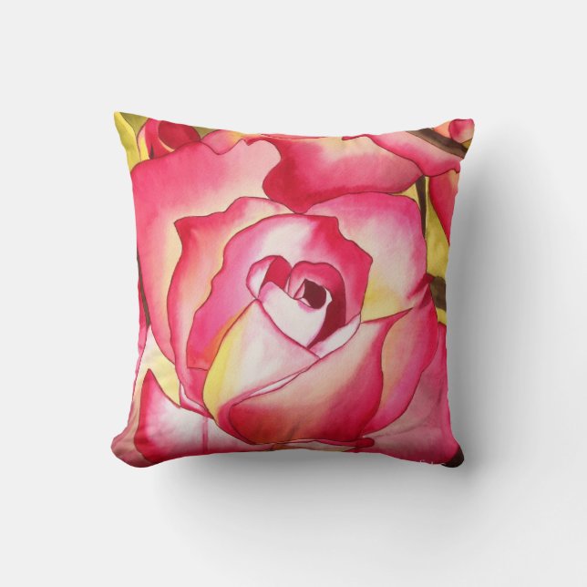 Pink Hannah Gordon Rose floral Throw Pillow (Front)