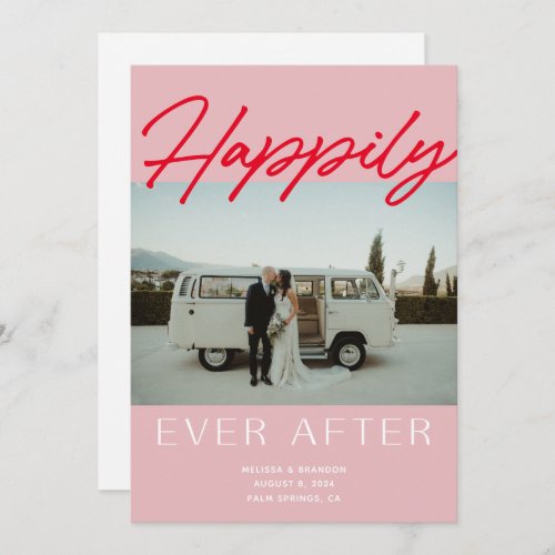 Pink Happily Ever After Wedding Announcement Card
