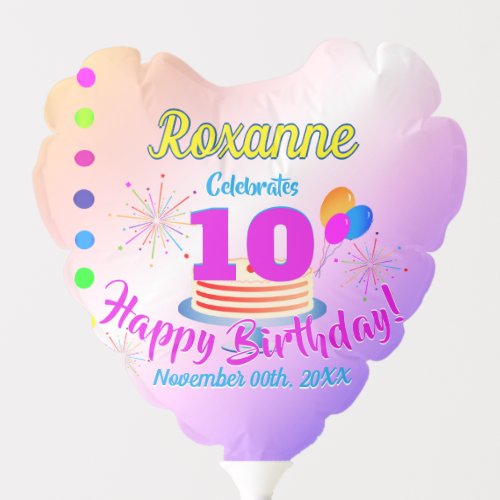 PINK Happy 10th Birthday  Editable Balloon