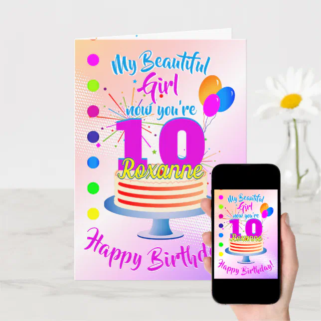 PINK Happy 10th Birthday | Editable Card | Zazzle