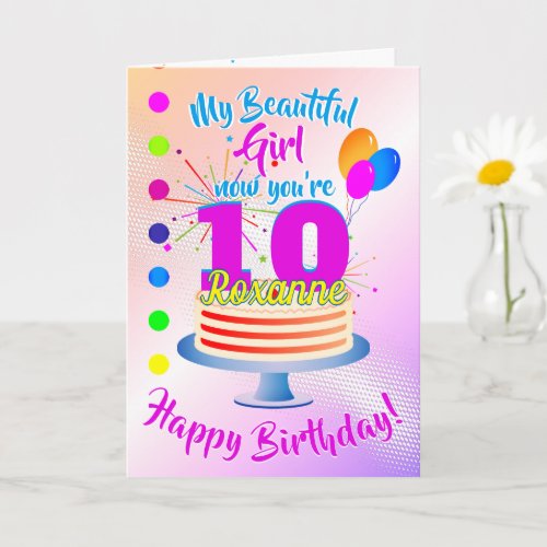 PINK Happy 10th Birthday  Editable Card
