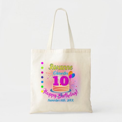 PINK Happy 10th Birthday  Editable Tote Bag