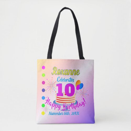 PINK Happy 10th Birthday  Editable Tote Bag
