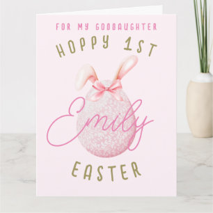 Pink Happy 1st Easter Egg Goddaughter Name Card