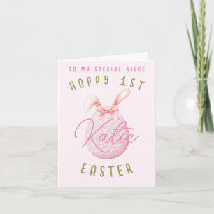 Pink Happy 1st Easter Egg Niece Name Greeting Card