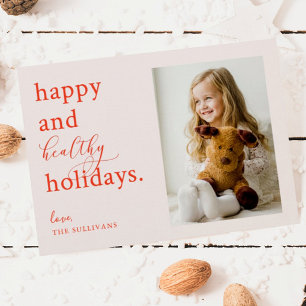 Pink Happy and Healthy 2021 Holiday Photo Card