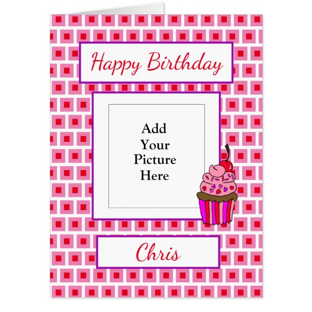 Pink Happy Birthday Add Your Photo Huge Card (Front)